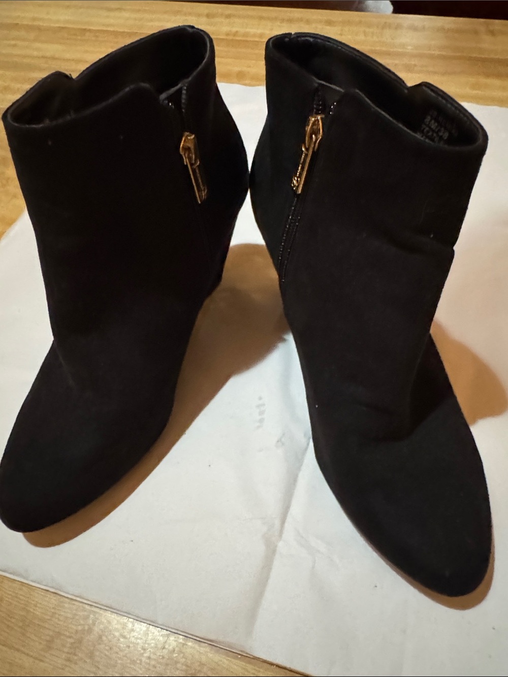 Jessica Simpson Black Suede Ankle Booties with Gold Zip Accent